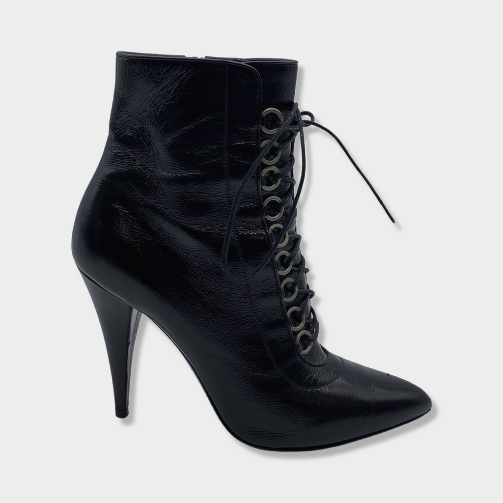 SAINT LAURENT black leather lace-up ankle boots