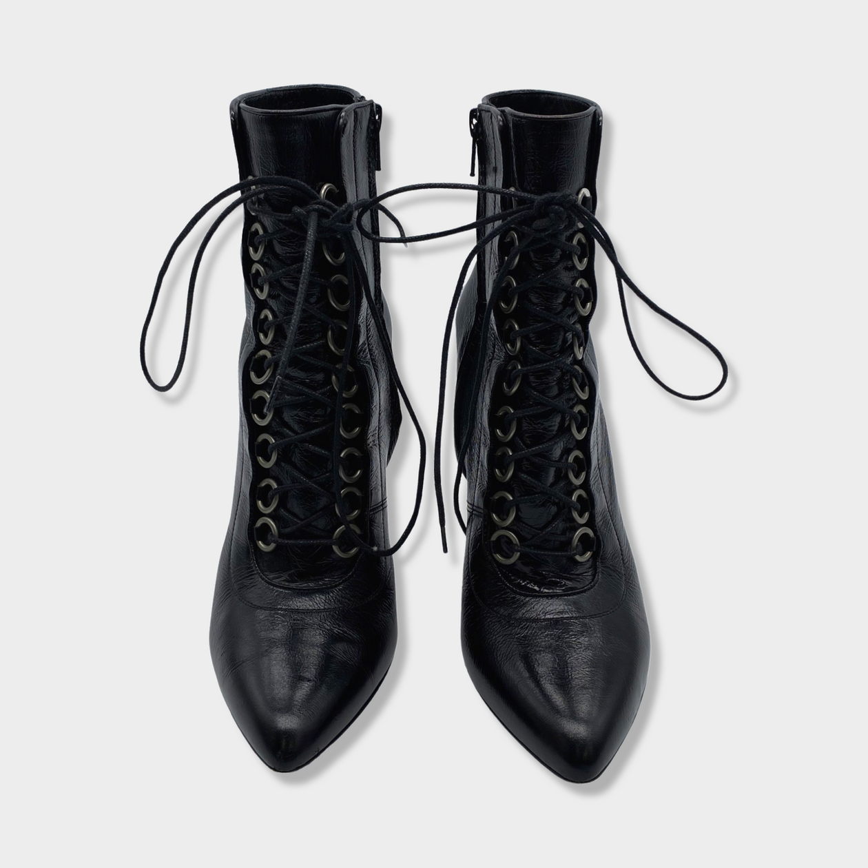 SAINT LAURENT black leather lace-up ankle boots – Loop Generation