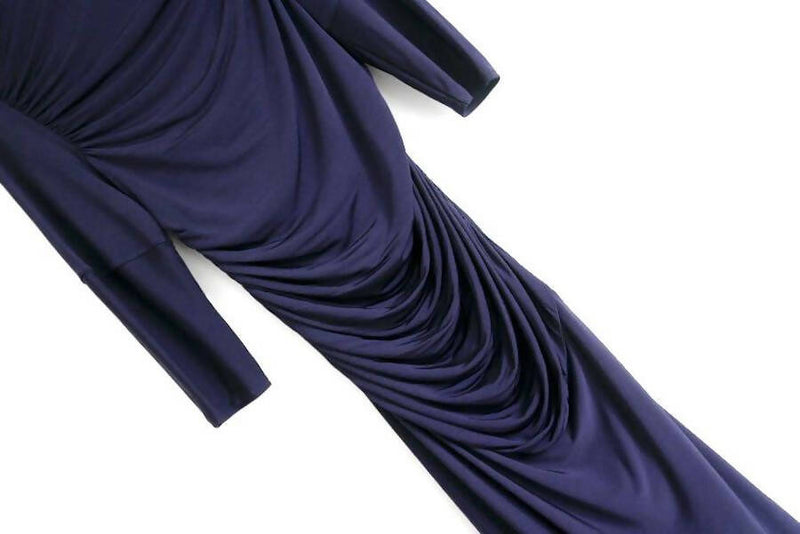 Louis Vuitton women's blue viscose draped jersey knee-length dress