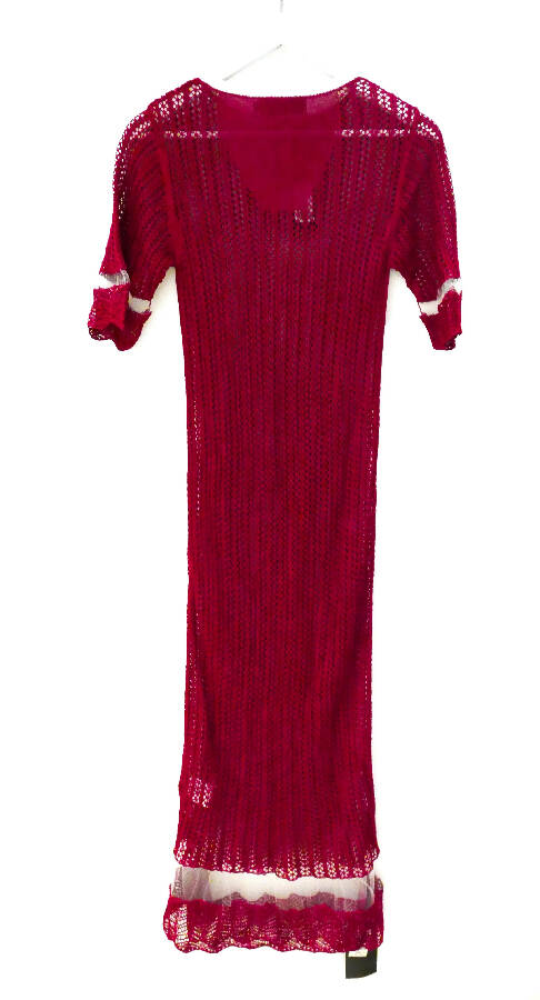 Joseph women's dark red and cream pointelle knit long dress