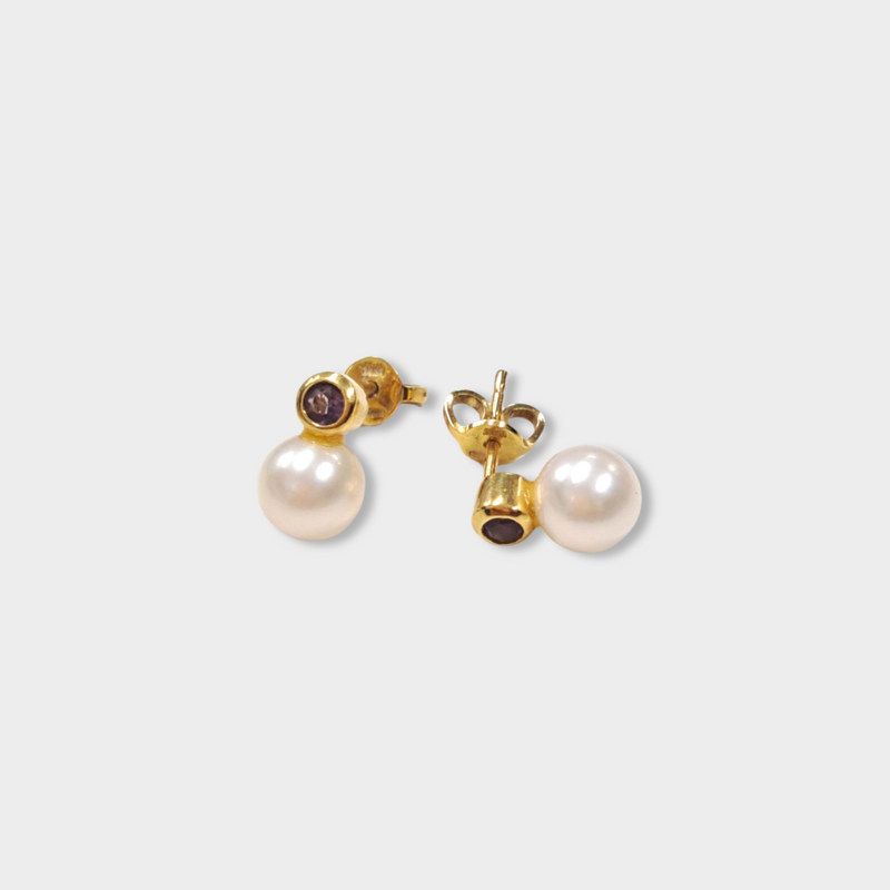 second-hand H. STERN gold and pearl earrings with amethyst stone