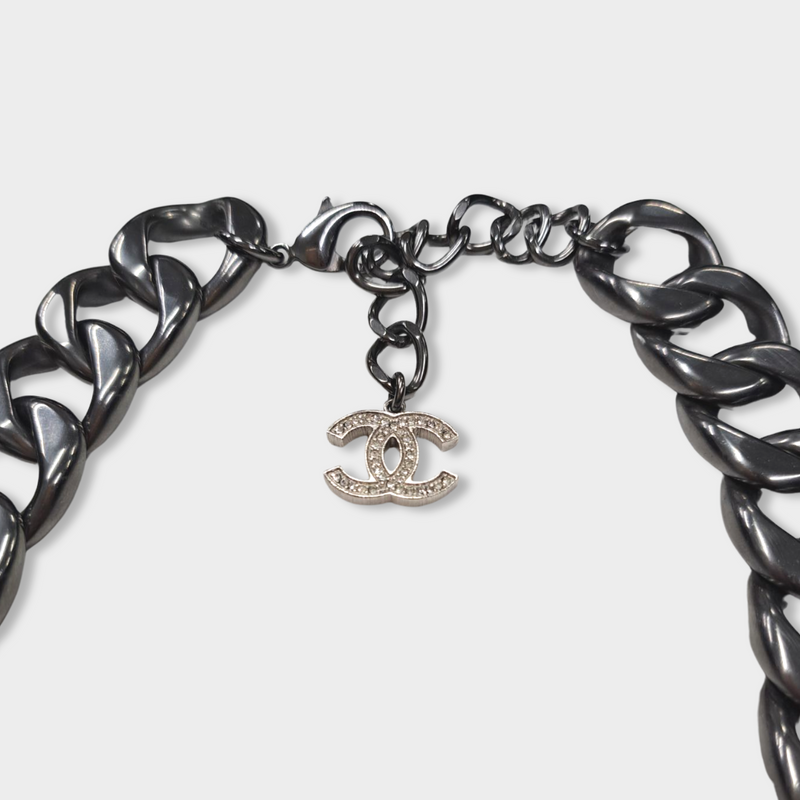 second-hand Chanel dark chain necklace with crystals