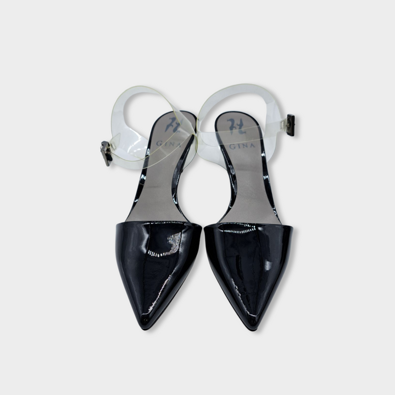 pre-loved GINA black patent leather kitten heels