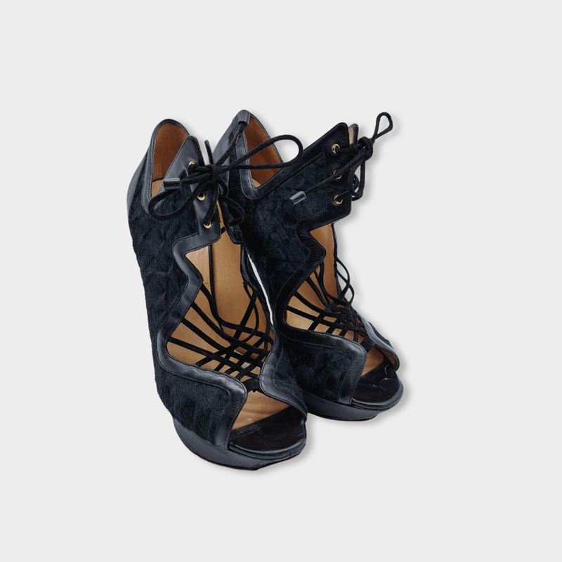 NICHOLAS KIRKWOOD black pony skin and leather platforms