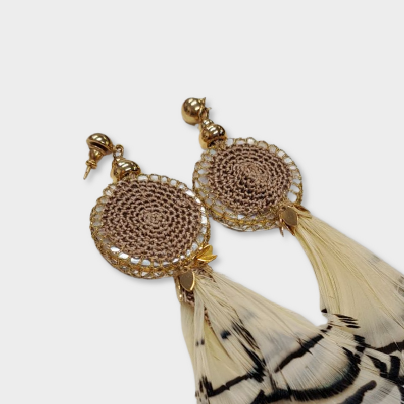 NOCTURNE gold plated earrings with crystal and feather details