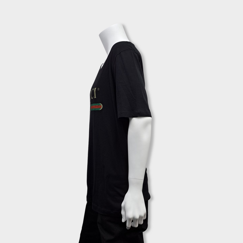 second-hand GUCCI black cotton T-shirt with logo print