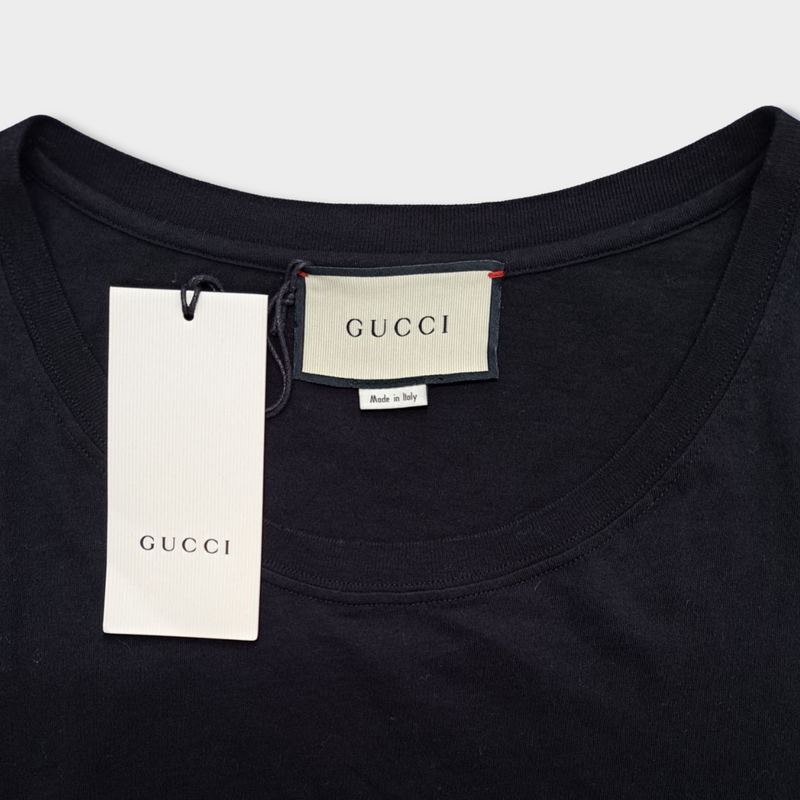 GUCCI black cotton T-shirt with logo print