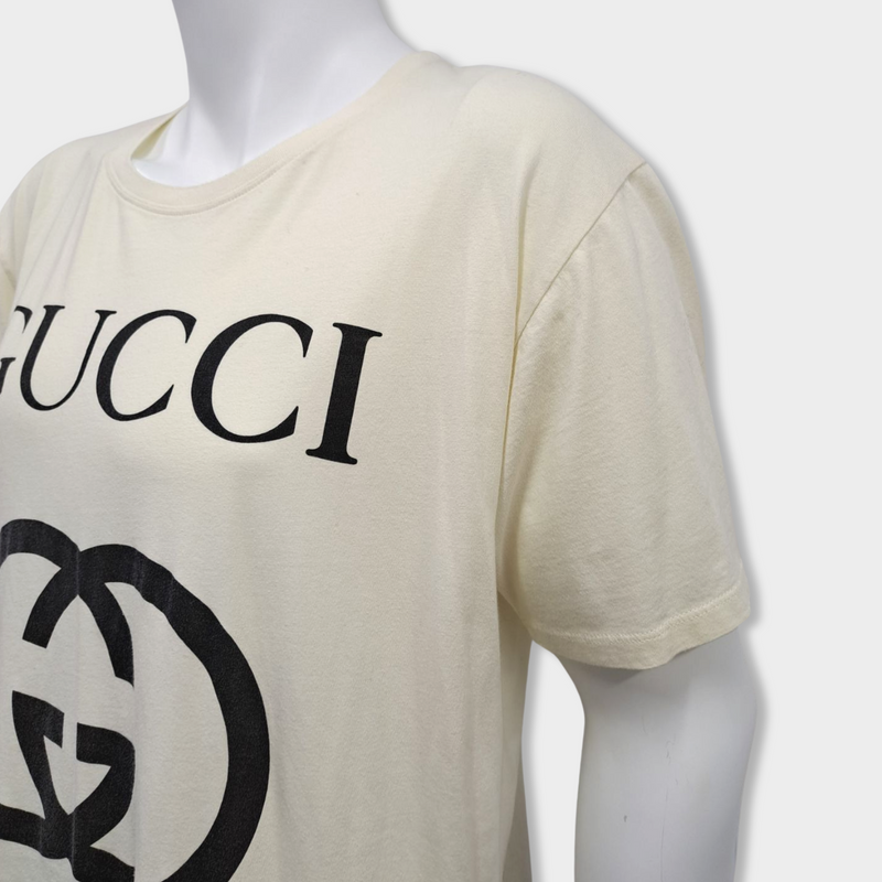 pre-loved GUCCI ecru cotton T-shirt with logo print