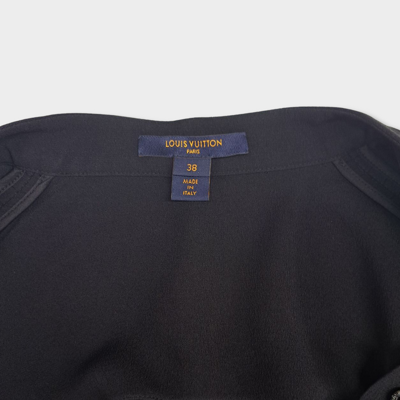 LOUIS VUITTON black silk pleated blouse