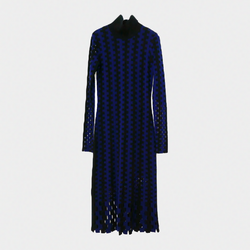 Diane Von Furstenberg women's black and blue geometrical print wool Knitted Midi Dress